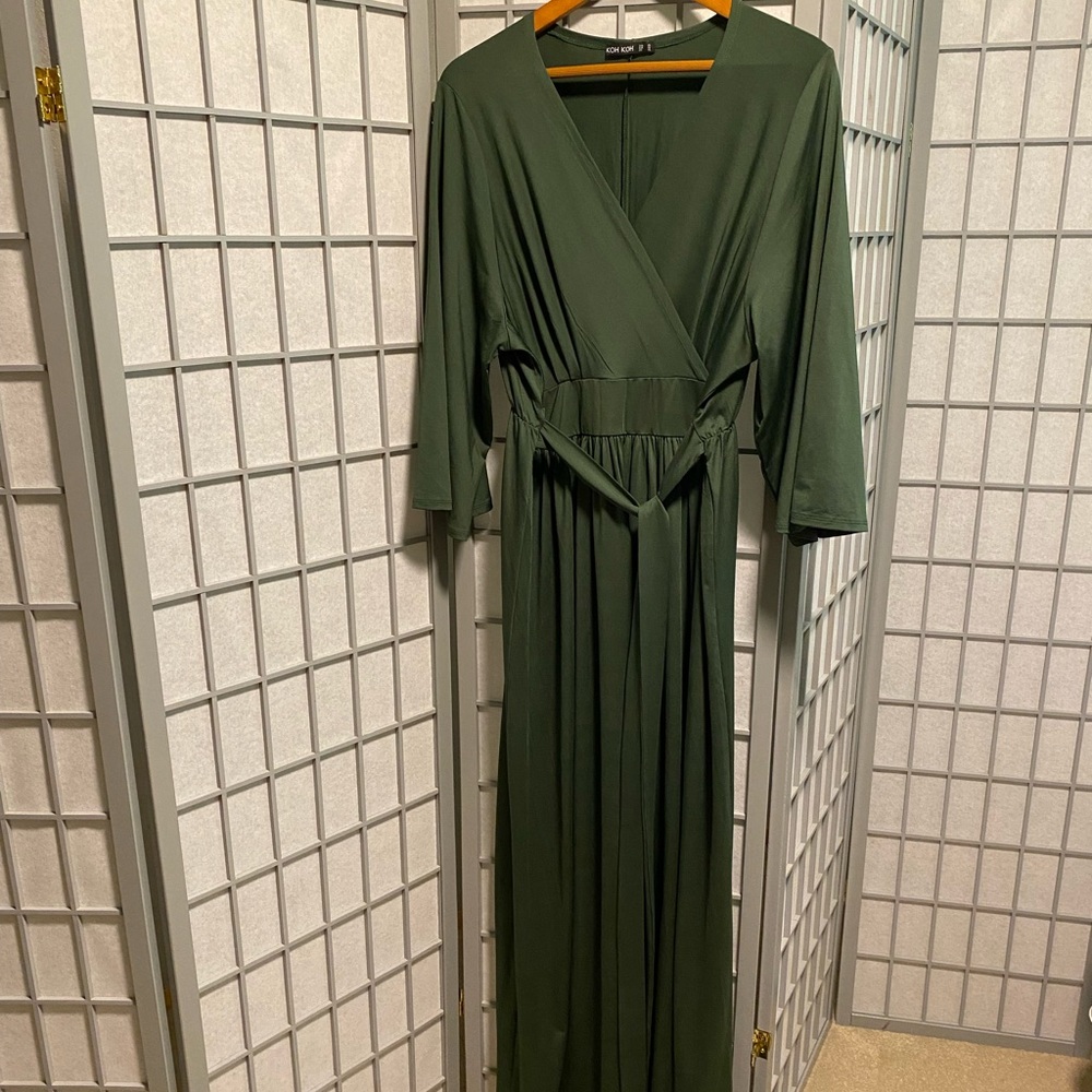 KOH KOH Long Kimono Sleeve V-Neck Wrap Belted Maxi Dress